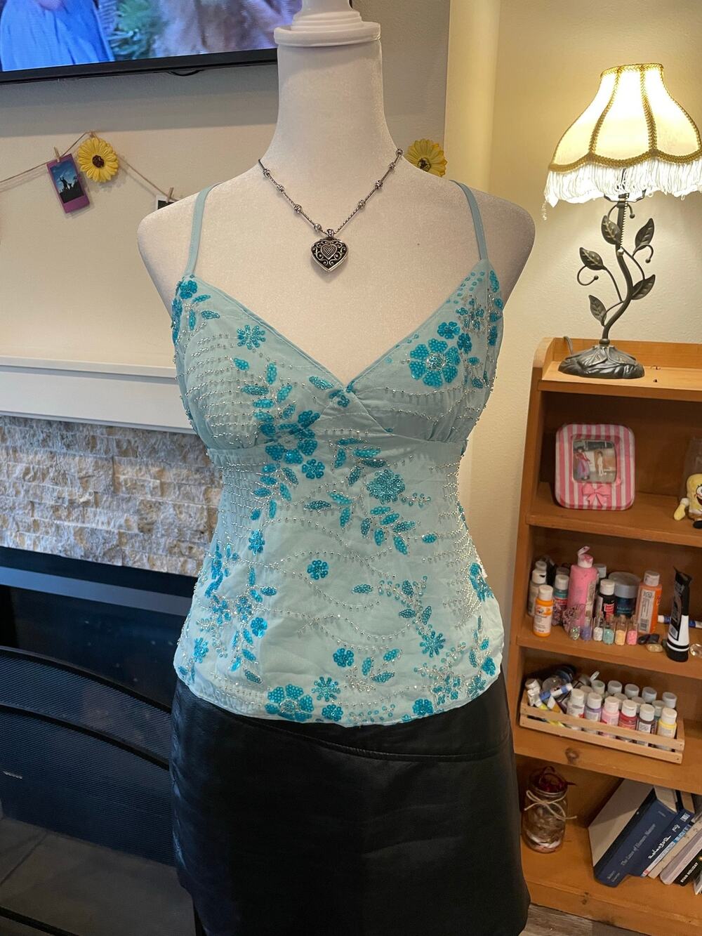blue beaded y2k top